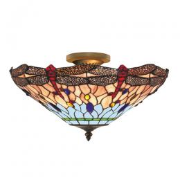 741-1152 Dragonetti LED Tiffany Semi Flush Pendant Antique Bronze 