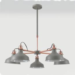 5 Light Ceiling Light Sand Grey and Copper 